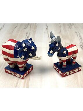 Lot 2 JIM SHORE Heartwood Creek PATRIOTIC PRIDE Donkey & Elephant FIGURINES 4"
